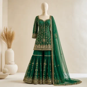 Emerald green sharara suit from Amina Boutique