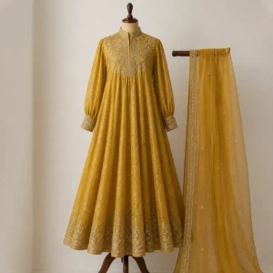 Mustard Designer Frock – Amnas Boutique